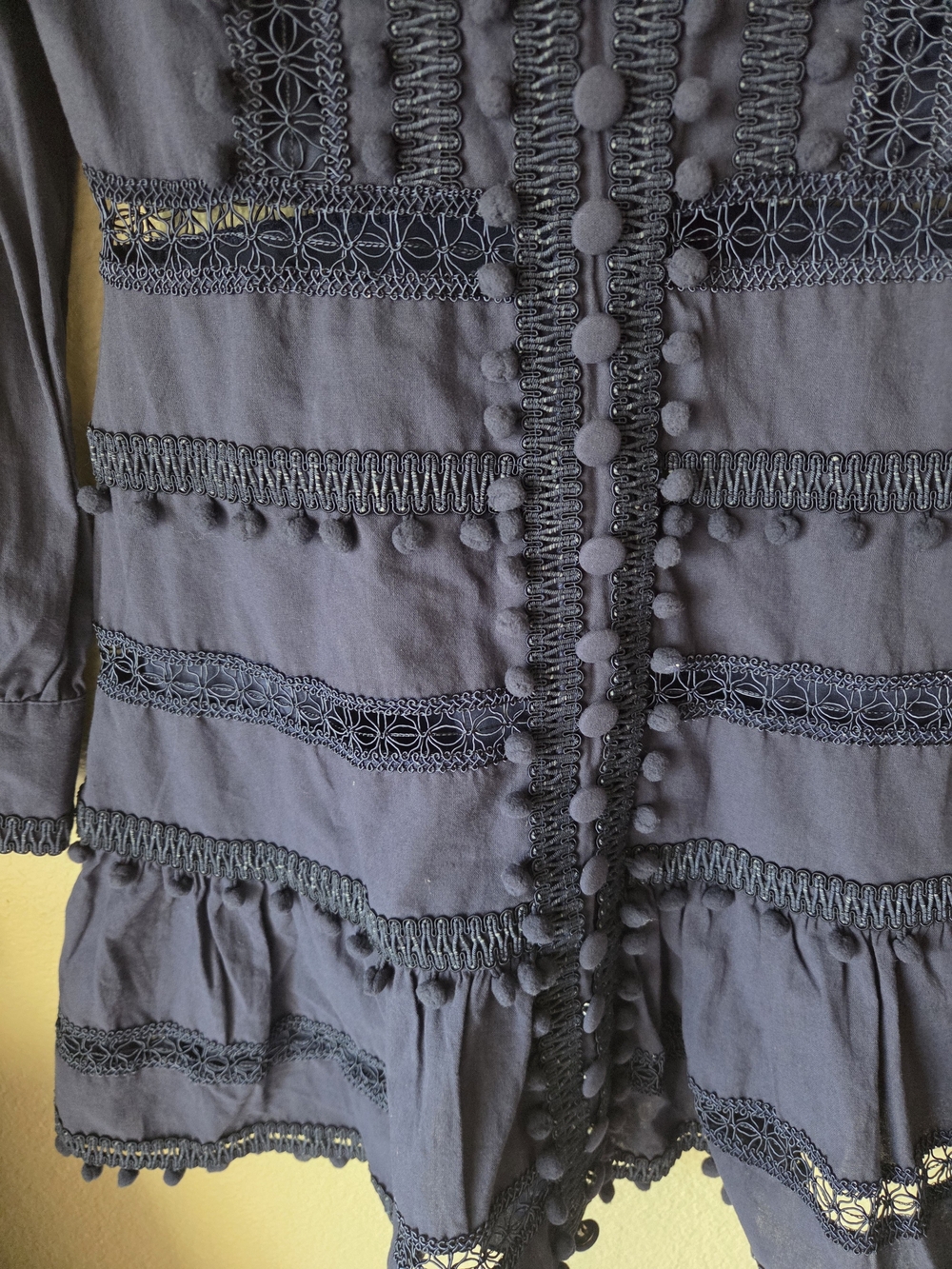 Layered With Love Navy Blue Boho Lace-Trim Button Front Dress,sz M. - Picture 3 of 9